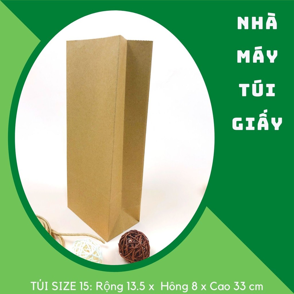 500 CHIẾC TÚI GIẤY KRAFT SIZE 15: 13.5x8x33 MÀU NÂU KHÔNG QUAI ( ẢNH THẬT)