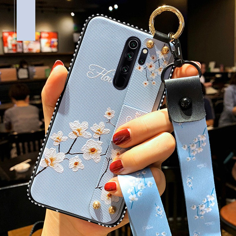 Ốp điện thoại mềm hoạ tiết nổi có dây móc tay dành cho Xiaomi Redmi Note 8 Note 8 Pro