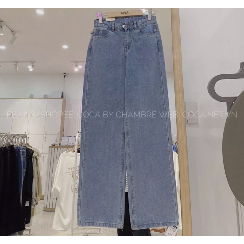 Set Quần Baggy Jaens Ống Rộng Suông Cá Tính + Áo Sơ Mi Trắng Cổ Trụ Tay Dài Tay Lỡ Sang Chảnh