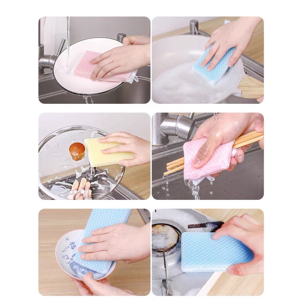 Bộ 5 Mút Lưới Rửa Chén Tạo Bọt Kháng Khuẩn Phụ Kiện Nhà Bếp