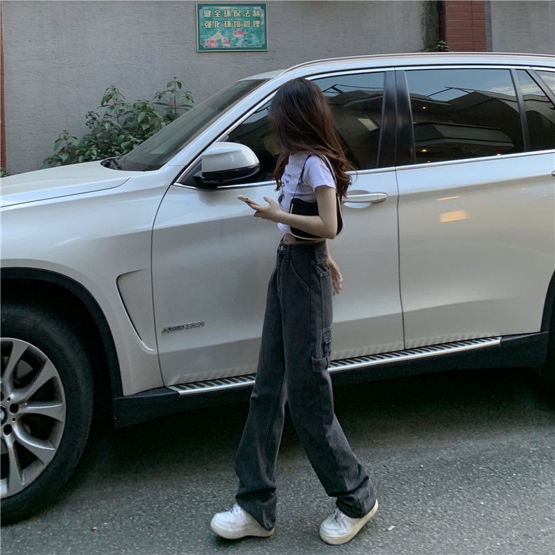 Quần jean dài ống rộng XIAOZHAINV lưng cao thời trang vintage cho nữ