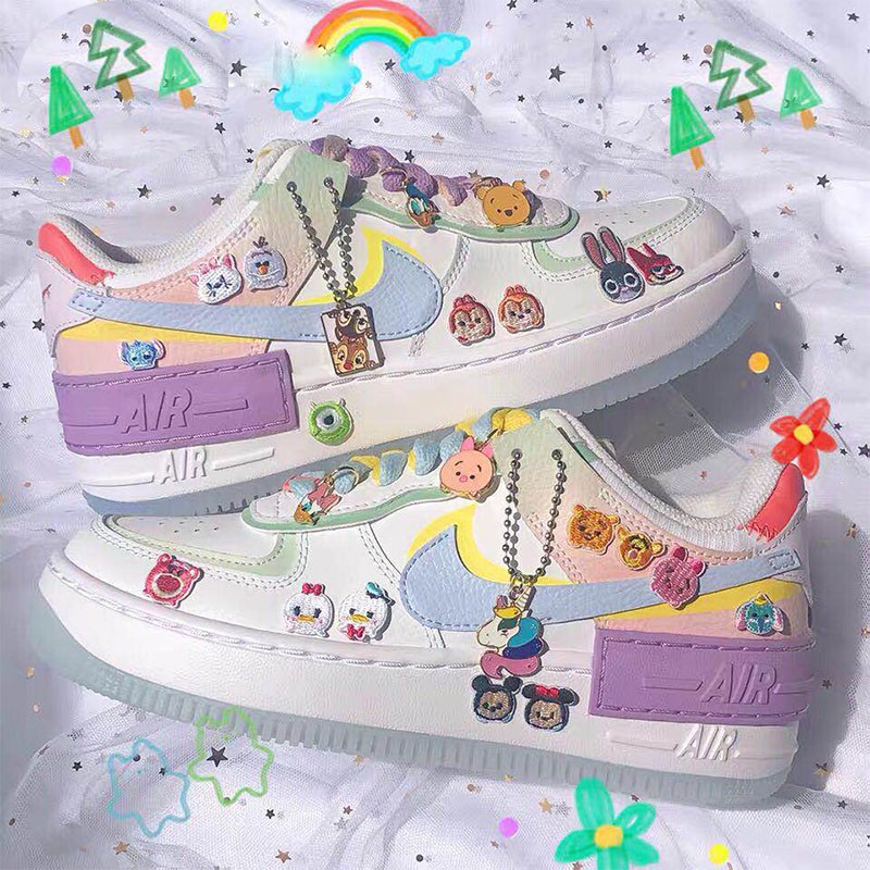 Bộ miếng dán trang trí giày bằng vải thêu họa tiết hình gấu pooh/chuột dễ thương