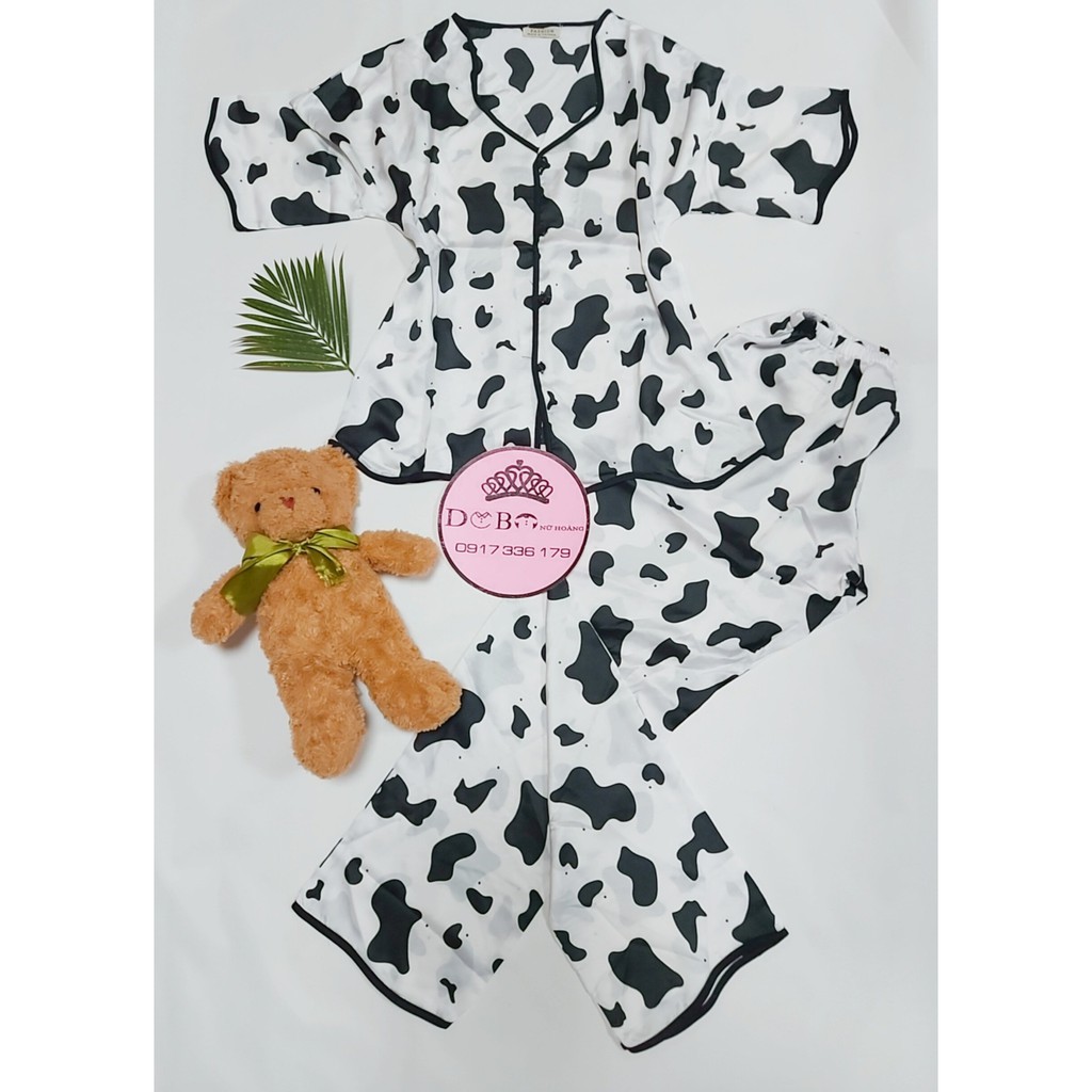 Đồ pijama lụa satin họa tiết bò sữa