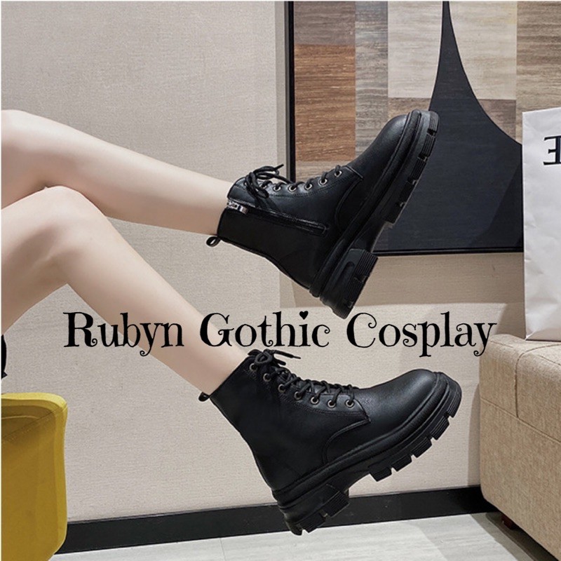 [SẴN]  Giày Boots Chiến Binh Khoá Kéo Hông 2 Màu Đen, Trắng Kem ( Size 36 - 40 )