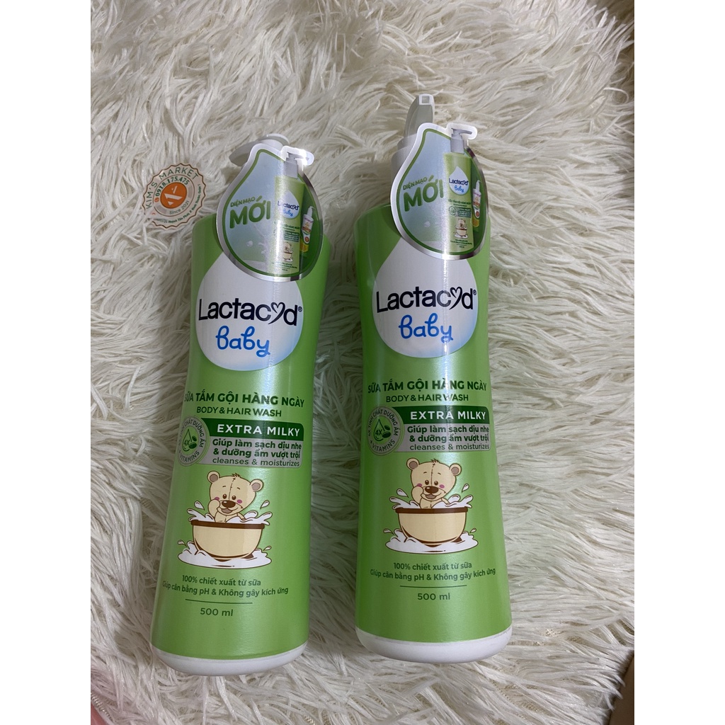 -Bộ 2 chai Sữa Tắm Gội Trẻ Em Lactacyd Milky Bảo Vệ, Nuôi Dưỡng Da và Tóc Bé 500ml/chai