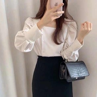 Áo sơ mi công sở ❣️FREESHIP❣️ÁO CỔ VUÔNG PHỐI NÚT- Hàng thiết kế chuẩn [ao nu dep]