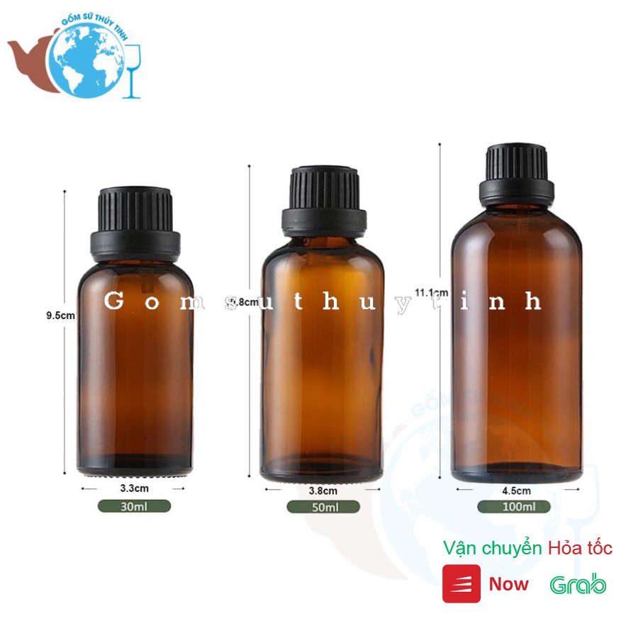 Bộ 10 Chai Thủy Tinh 50ml Đựng Tinh Dầu Nhỏ Giọt