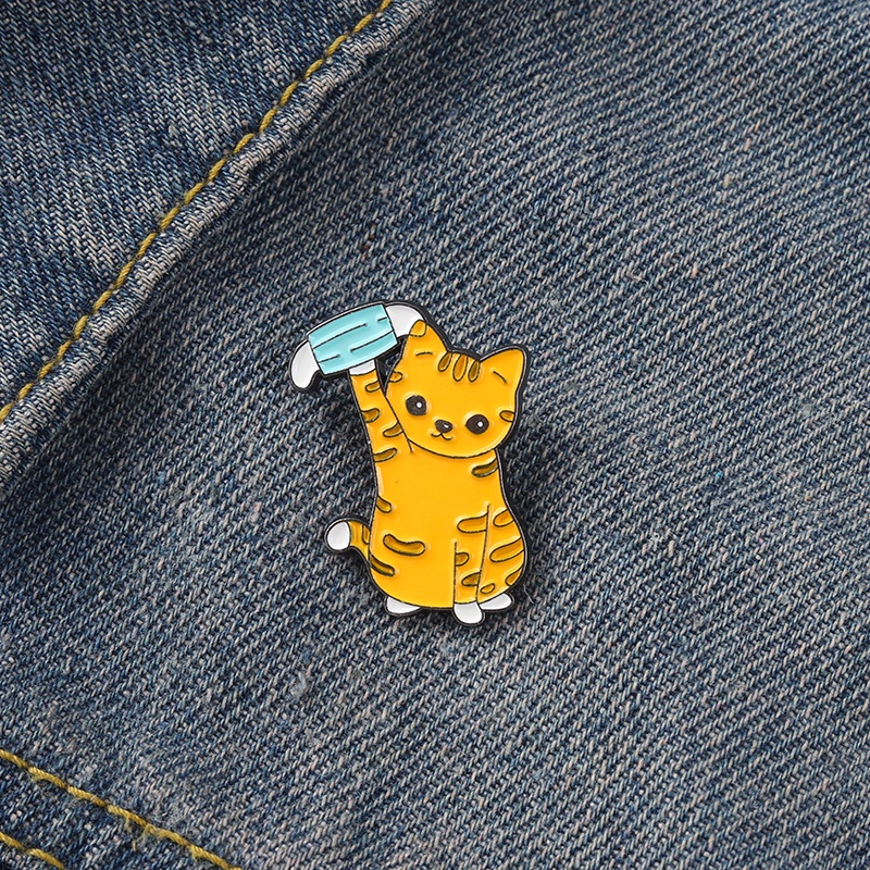 Ghim Cài Áo Hình Mặt Nạ Mèo Tráng Men Dễ Thương