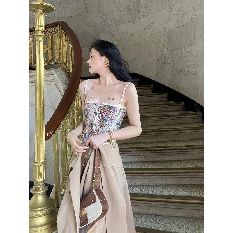 (Sẵn) Áo hai dây hoa, corset hoa retro phong cách Pháp hàng Quảng Châu loại 1 | BigBuy360 - bigbuy360.vn