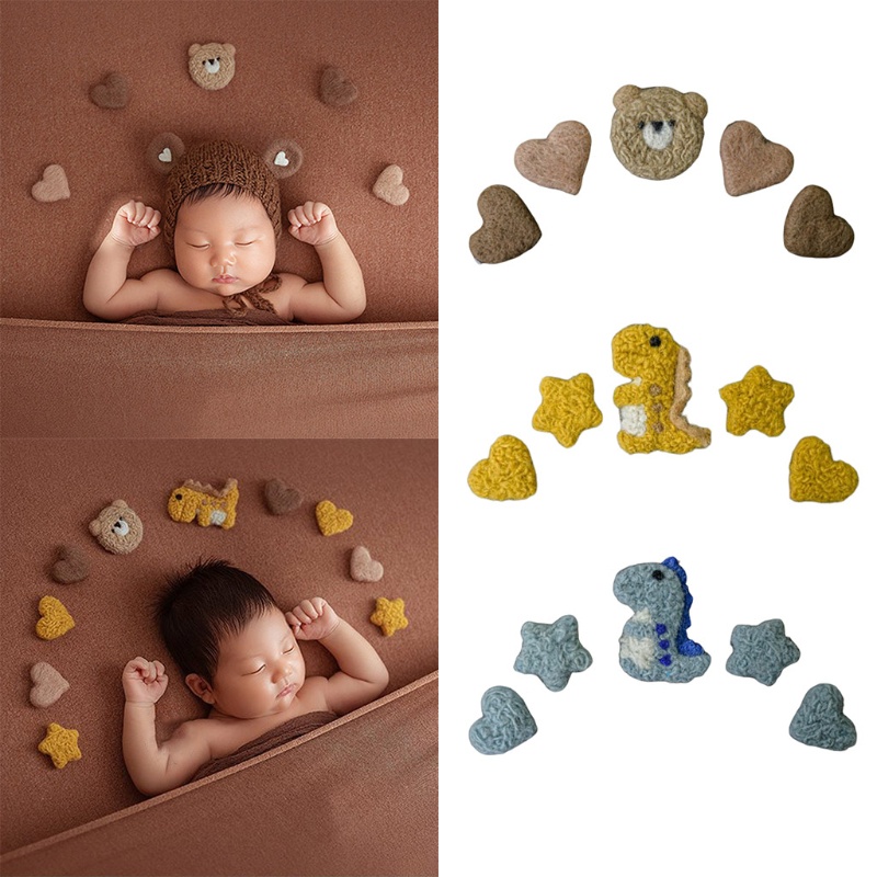 Set 5 Khủng Long / Ngôi Sao / Trái Tim Bằng Len Dùng Làm Đạo Cụ Chụp Ảnh Cho Bé