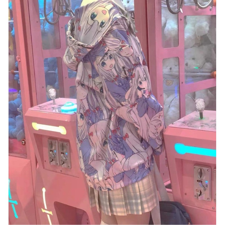 Áo khoác hoodie zip in hình nhân vật anime