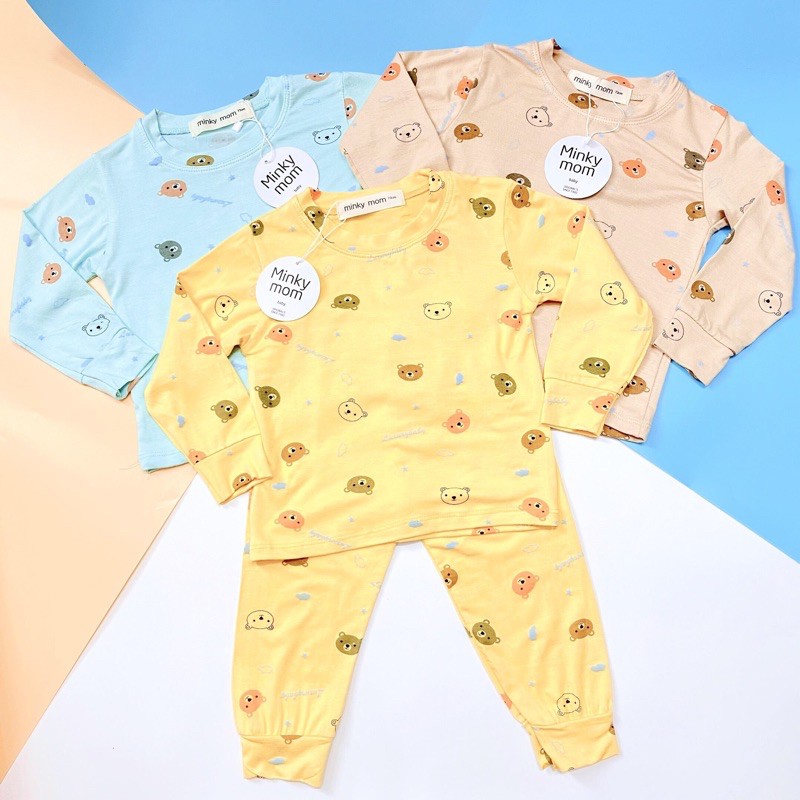 Đồ Bộ Dài Tay Minky Mom In Toàn Thân Họa Tiết Gấu Dễ Thương Cho Bé Chất Thun Lạnh(7-19kg)