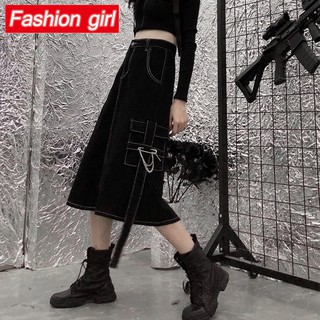 Chân Váy Yếm Denim Dáng Dài Xẻ Tà Lưng Cao Thời Trang Cho Nữ