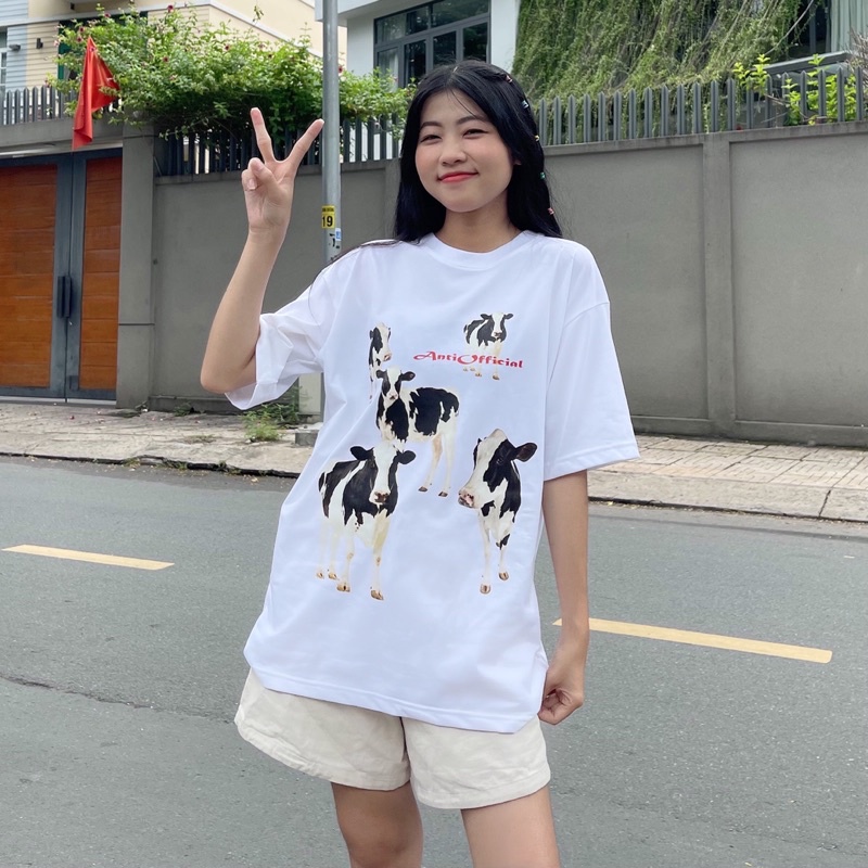 Áo thun Treminal unisex COWS phong cách Hàn Quốc màu trắng - A023