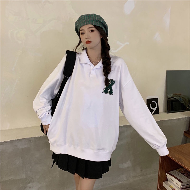 Áo Sweater có cổ in chữ phong cách Retro cá tính