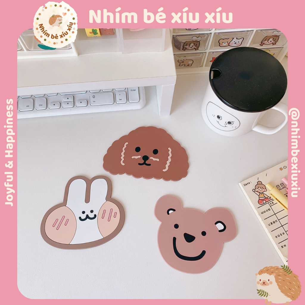 Tấm lót li chống thấm nước - lót cốc hình gấu cún thỏ siêu cute VT140