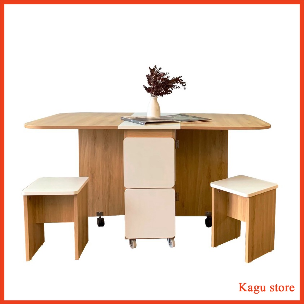 , Bàn ăn 4 ghế đa năng xếp gọn 140x80x77cm - Bảo hành 3 năm