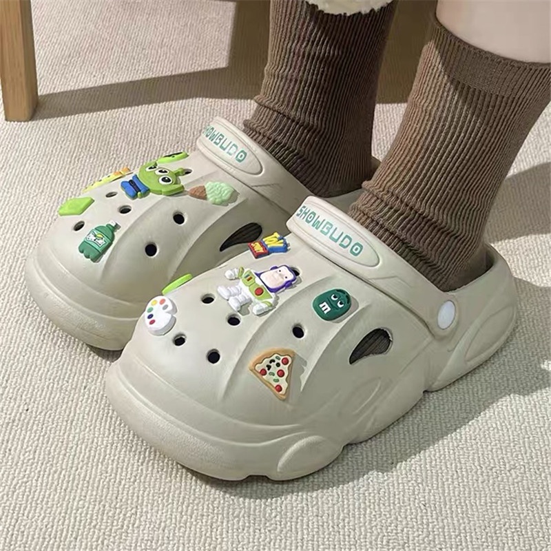 Dép sục đục lỗ đế dày 5cm thoáng khí phối hoạt hình kiểu Hàn đáng yêu cho nam và nữ