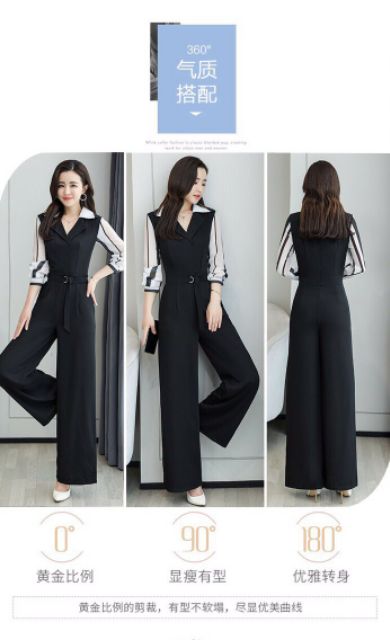 Hàng nhập - Jumpsuit dài cổ vest tay kẻ sọc