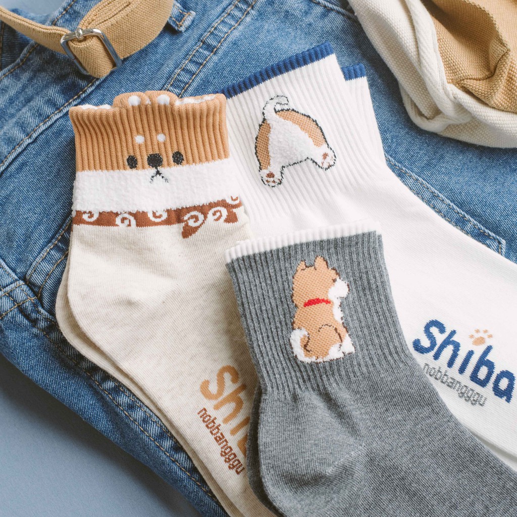 ANGRY SHIBA - Tất vớ cao cổ nữ hình chú chó Shiba giận dữ dễ thương, nhập khẩu Hàn Quốc