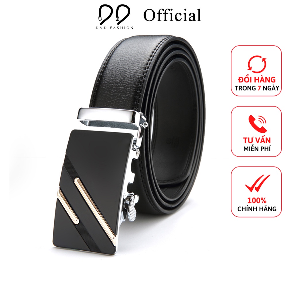 Thắt lưng nam D&amp;D Fashion họa tiết 2 sọc dây da khóa tự động