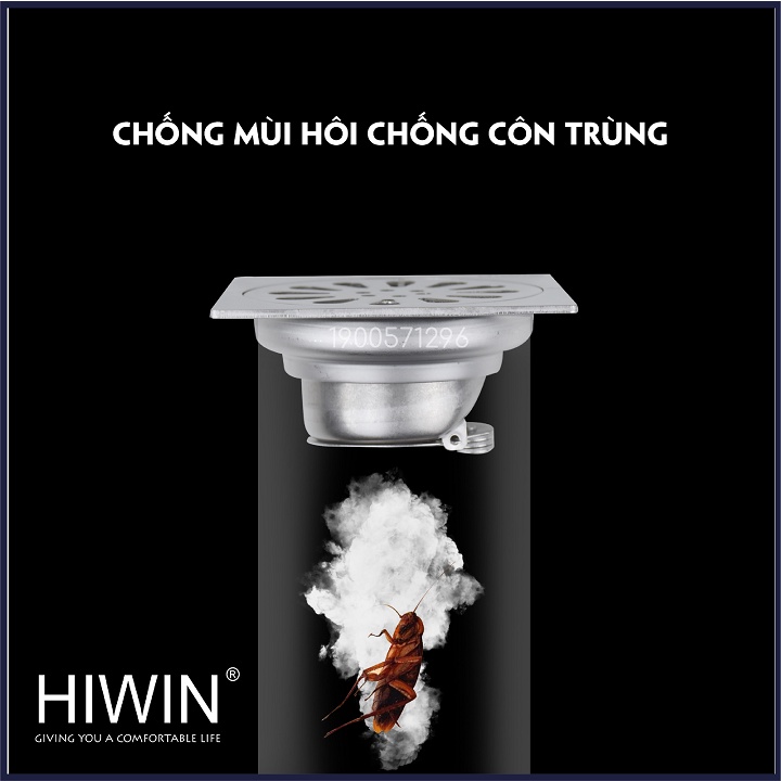 Phễu ga thoát sàn ngăn mùi hôi inox 304 mặt gương bóng kích thước 100x100mm HIWIN FD-2250