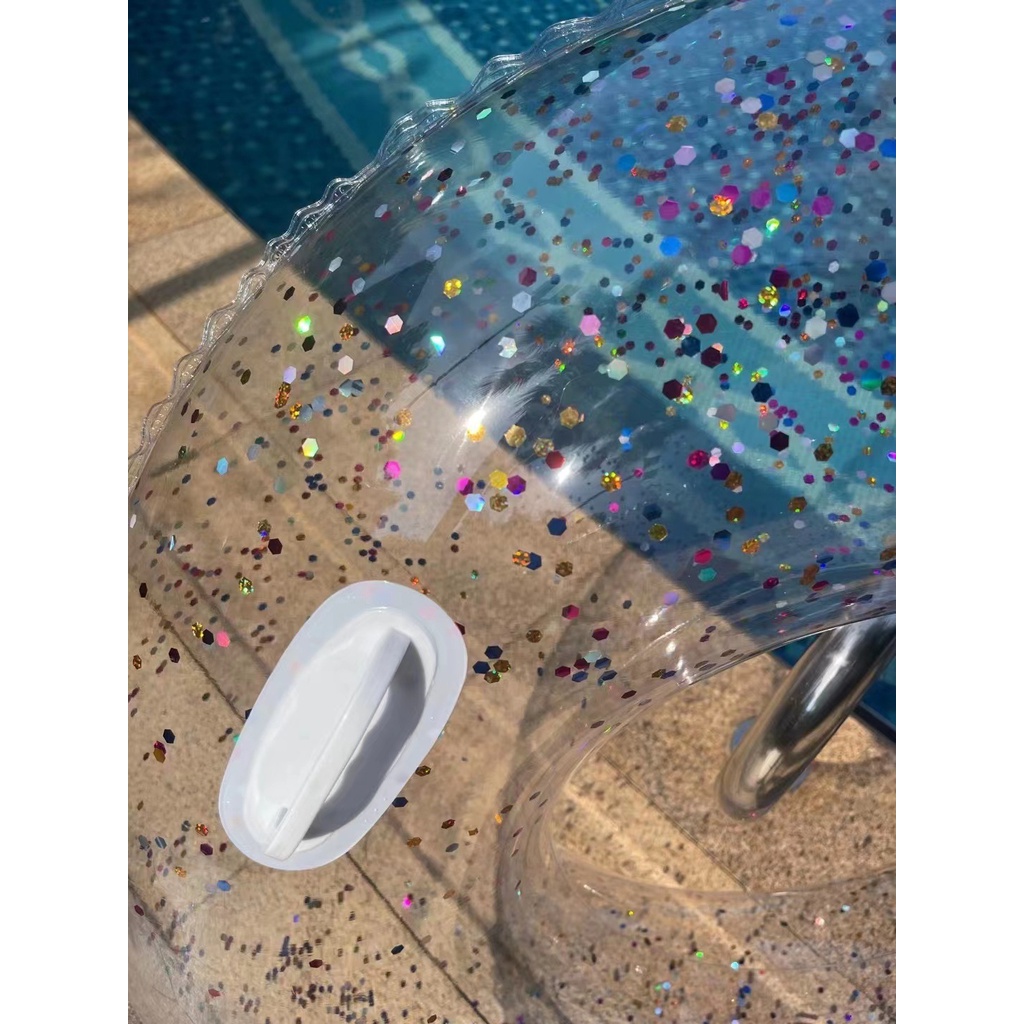 Vòng bơi có tay cầm Phao Bơi Bơm Hơi Dày Dặn Trong Suốt 120cm Dành Cho Người Lớn Lấp lánh Sequin trong suố t bơi Bể bơi
