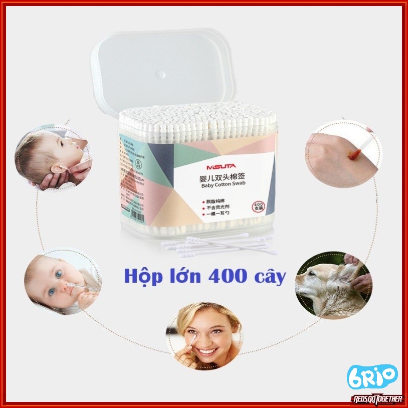 Tăm bông sơ sinh trẻ em Misuta, hộp 400 que