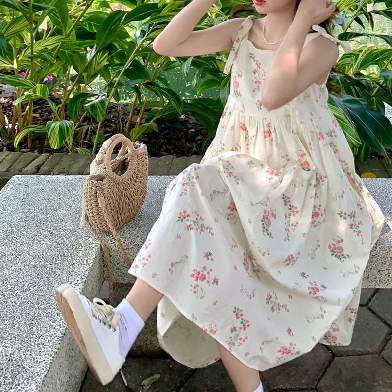 Đầm Hai Dây Họa Tiết Hoa Phong Cách Nhật Bản Mới Dành Cho Nữ