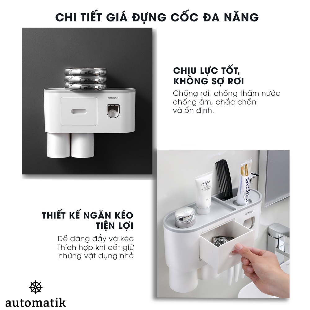 Bộ Nhả Kem Đánh Răng Tự Động, Giá Treo/ Kệ Để Đồ Nhà Tắm, Bàn Chải Dán Tường, Giá Đựng Cốc, Bàn Chải Điện - Automatik