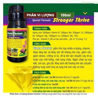Phân bón vi lượng green forever stronger thrive 100ml cho hoa lan, cây mới trồng giúp chống sốc cây, rủ lá, giảm stress