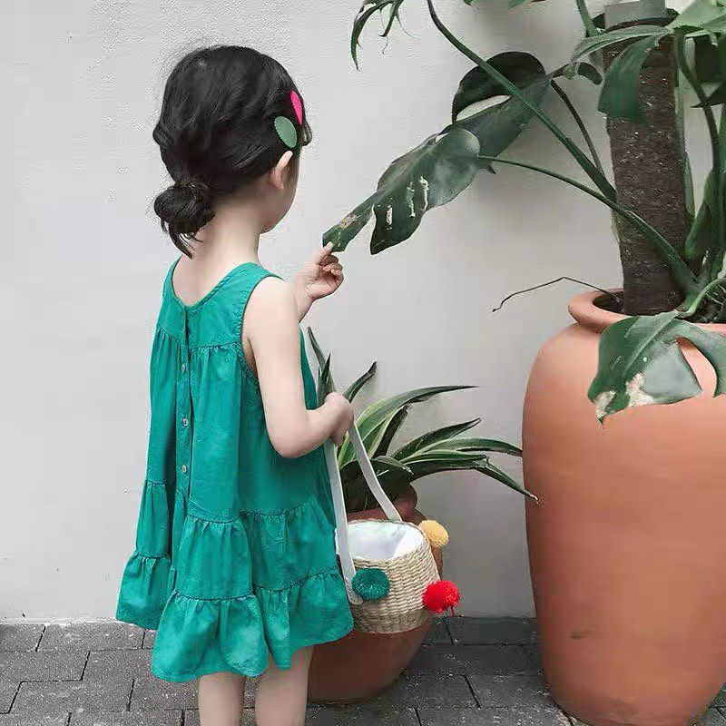 Váy 1 màu xanh hót nhất 2022 siêu mềm siêu mát cho bé gái