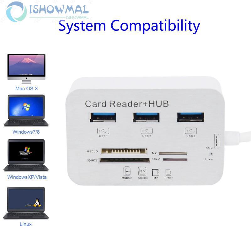 Đầu đọc thẻ nhớ tốc độ cao MS / SD / M2 / TF 3 cổng USB 3.0