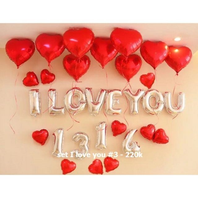 Set bóng chữ I LOVE YOU trang trí cầu hôn.