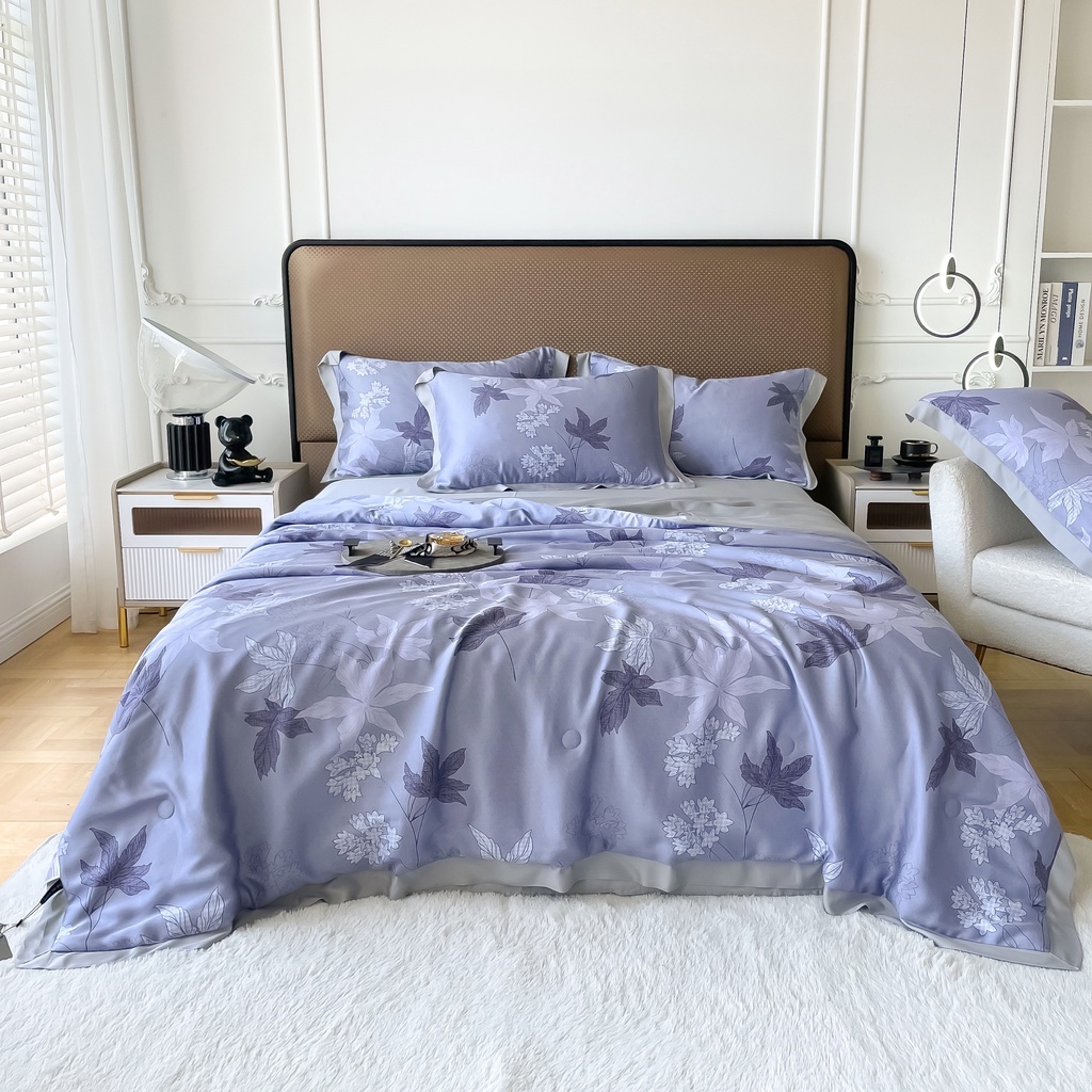Bộ chăn ga gối lụa Tencel chăn hè