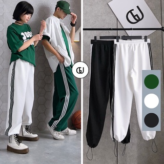 Quần Jogger Ống Rộng Nam Nữ Thể Thao 3 Sọc Để Suông Hoặc Rút Dây Bo Gấu Vải Dày Dặn GUF