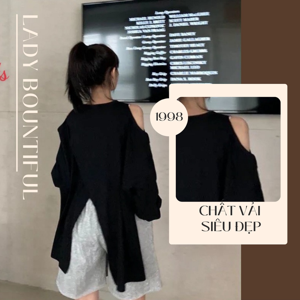🌸Freeship🌸 Áo Khoét Vai Vạt Xẻ Lệch 3 Màu Tầng dưới 65kg - Dài Tay Dáng Rộng G043 (Có video + Ảnh thật)