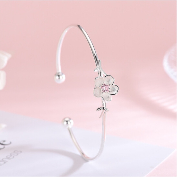 Vòng Tay Bạc Nam Nữ, Lắc Bạc S925 Hoa Anh Đao Ngọt Ngào, Vòng Tay Lắc Bạc