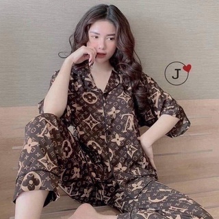 Set Bộ Pijama Nữ Cộc Tay Siêu Hot Đồ Bộ Pijama LV Đại Nam Nữ Mặc Bộ Đồ Ngủ Nam Nữ Lụa Siêu Xinh V57