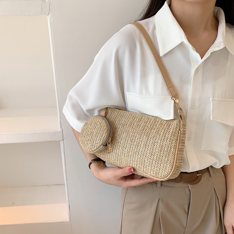 Túi đeo dưới cánh tay Bằng Cói Hình Vuông Phong Cách Hàn Quốc Thời Trang Mùa Hè Hàng Mới 2022 Dành Cho Bạn Nữ
