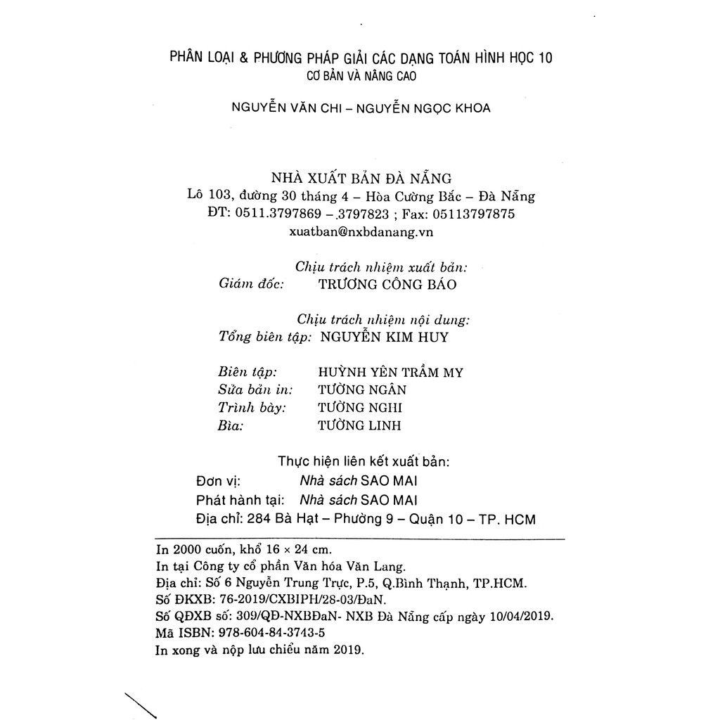 Sách - Phân Loại Và Phương Pháp Giải Các Dạng Toán Hình Học Lớp 10