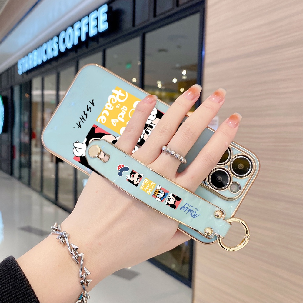 Ốp Điện Thoại Viền Vuông Mềm In Họa Tiết Minnie Có Dây Đeo Cho Samsung Galaxy A73 A53 A33 5G A23 A13 A03S