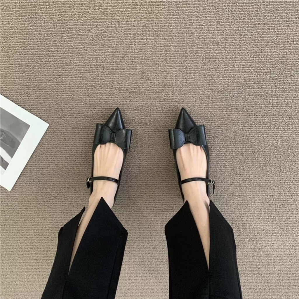 ZZ99- Giày mũi nhọn quai ngang- bệt búp bê công chúa gắn nơ quai ngang TX55