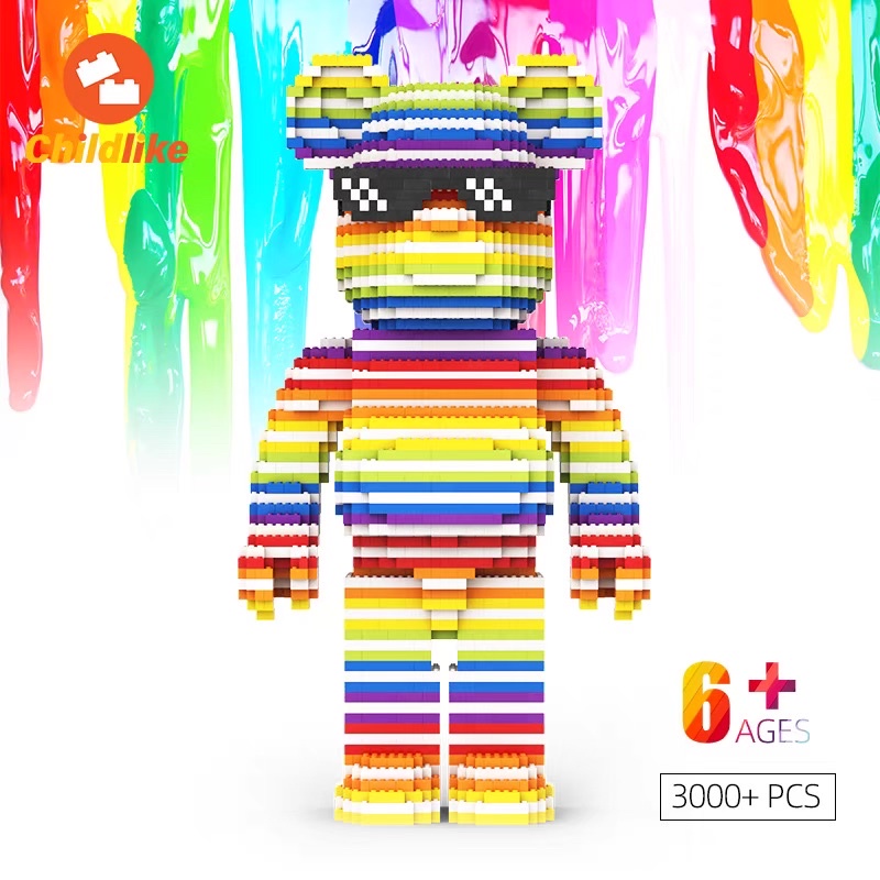 Đồ chơi lắp ráp lego Gấu Bearbrick 7 Màu Sắc Cầu Vồng lớn 70 -73 cm mô hình Ironbrick Iron man Kaws trang trí nhà cửa