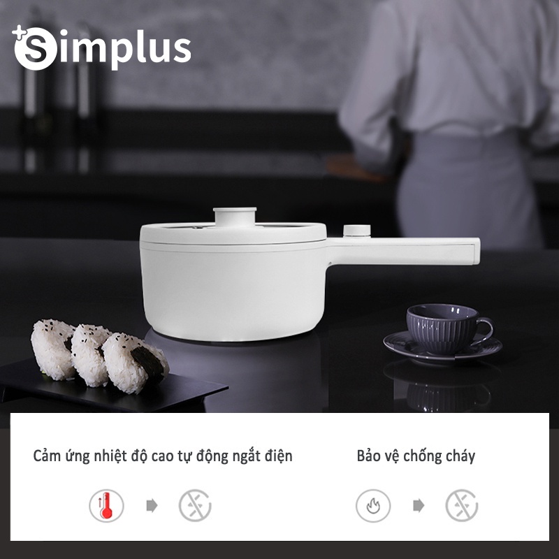 Nồi lẩu điện đa năng Simplus chống dính 1.5L điều chỉnh nhiệt độ lẩu điện nhỏ tay cầm dài