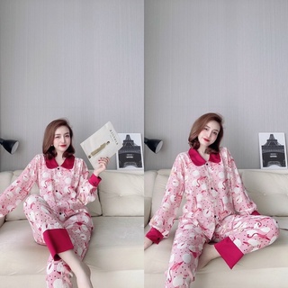Đồ Bộ Pijama Nữ, Đồ Bộ Mặc Nhà Pijama Lụa Đũi Mặc Nhà Dài Tay Mát Mẻ Freesize dưới 57kg - Linqustore