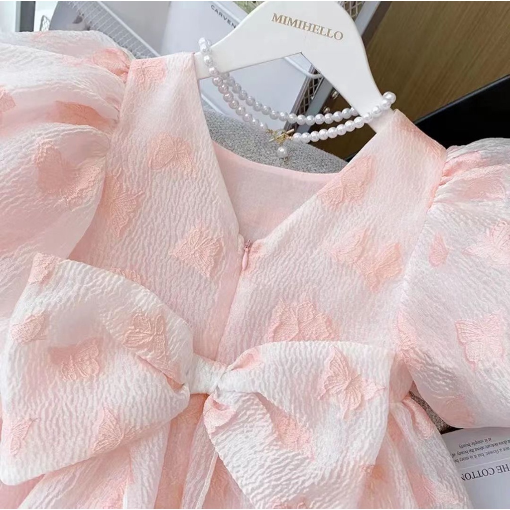 Cô gái ăn mặc mùa hè ngắn tay áo bong bóng tay áo Pháp công chúa bướm lễ hội đầm