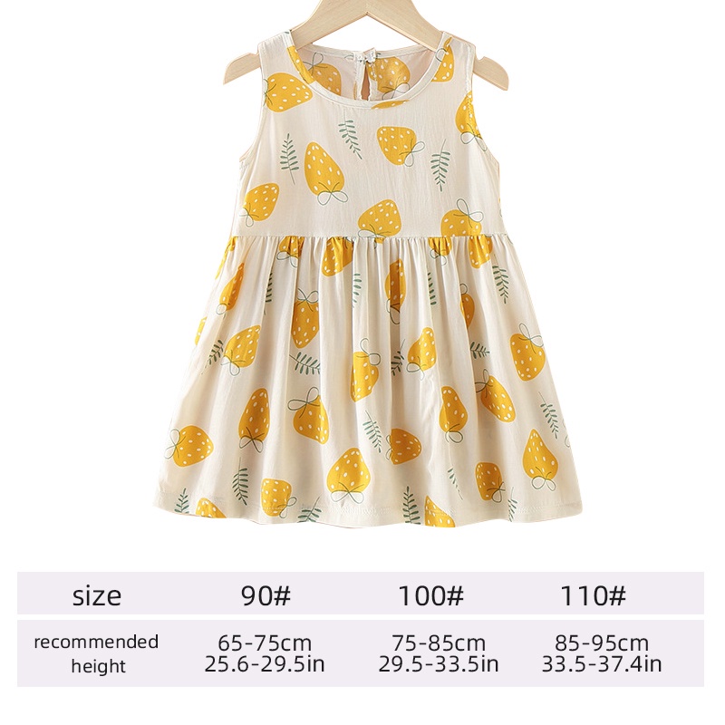 Đầm Công Chúa Mùa Hè Không Tay Bằng Vải Cotton In Họa Tiết Hoạt Hình Cho Bé Gái