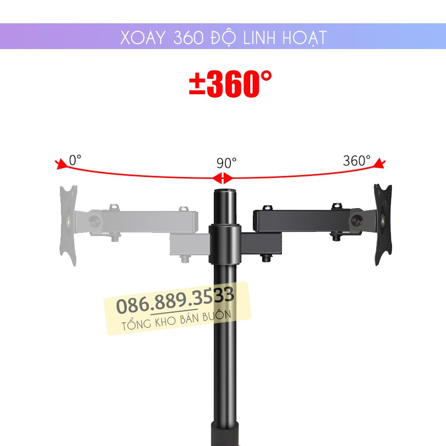 Giá treo màn hình xoay 360 độ HW701 17 - 27 Inch - Chân đứng - Tay 20 cm - [Tay treo màn hình rẻ hơn NB F80 / NB H80]