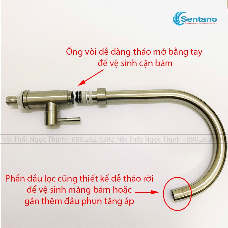 [LOẠI 1 DÒNG PLUS] Vòi rửa chén lạnh inox 304 cao cấp SENTANO STN-501 Plus hàng đúc dày chắc chắn bền bỉ trên 5 năm